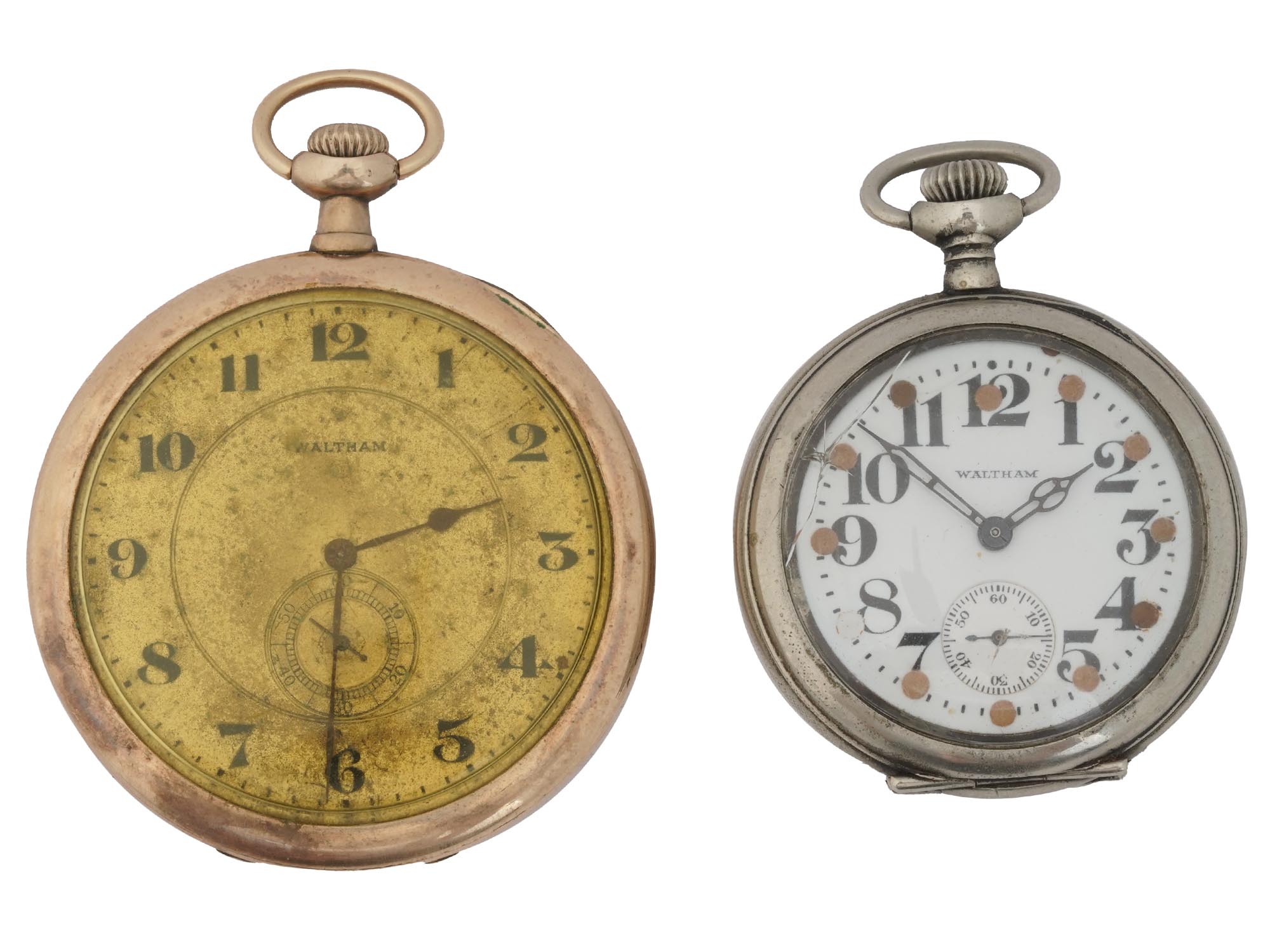 PAIR OF WALTHAM CO SILVERODE RUBY POCKET WATCHES PIC-0
